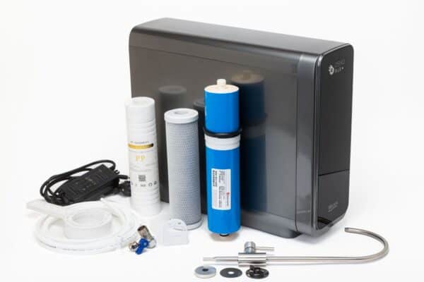 Replacement water filter system with attached filters and accessories for clean drinking water and water purification.
