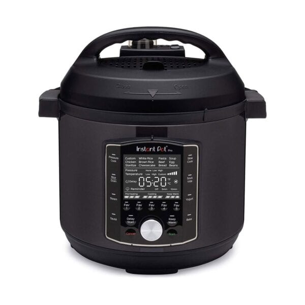 Fast cooking electric pressure cooker with digital control panel and preset functions for rice, soup, and more, ideal for convenient home meal preparation.