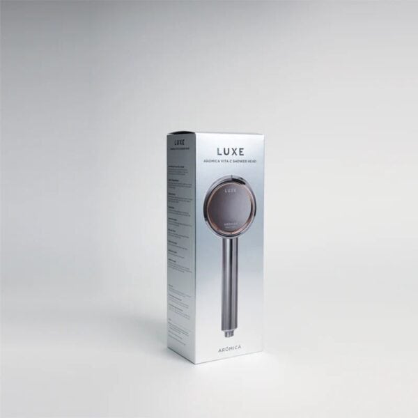 Luxe Aromica Vita shower head in sleek packaging, designed for luxurious bathroom upgrades and enhanced shower experience.