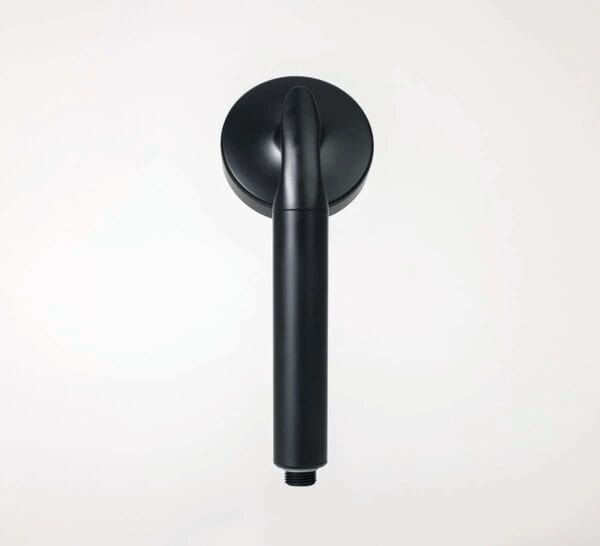 Black shower head with modern sleek design, high-quality bathroom fixture. Ideal for stylish and functional bathroom renovations. Durable and easy to install.