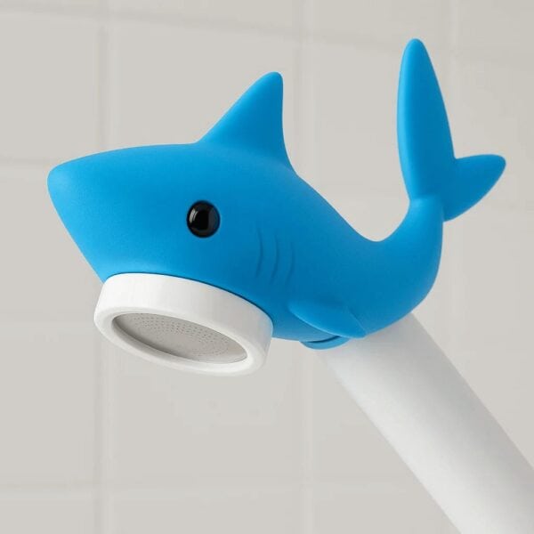 Cute blue shark-shaped bathroom exhaust fan for kids' bathrooms and playful home ventilation solutions.
