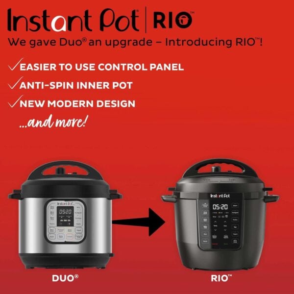 Instant Pot Duo and RIO pressure cookers with upgraded control panels, modern design, and easy-to-use features showcased on filterplace.lt for optimized kitchen appliance SEO. | Modern pressure cookers with control panel upgrades for efficient cooking from filterplace.lt.