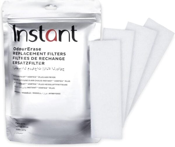 Odour Erase replacement filters for HVAC systems, air purifiers, and ovens, enhancing air quality by removing odors and pollutants, compatible with Instant Vortex Plus air fryer models.