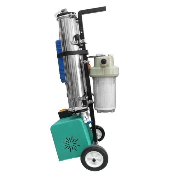 High-capacity portable water filtration system with stainless steel filters and advanced filtration cartridges, ideal for outdoor, emergency, and industrial water purification needs.