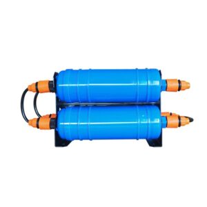 High-capacity water filtration system with dual blue cartridges, ideal for residential and commercial water treatment applications. Durable design ensures clean, safe drinking water.