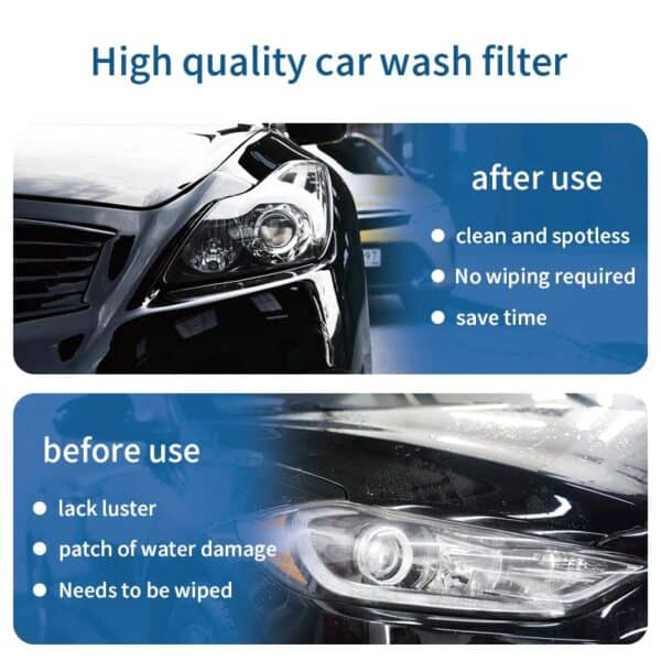 Car wash filter after use clean spotless no wiping needed for quick cleaning.