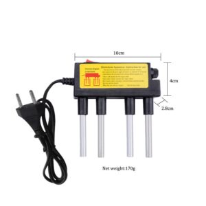 Electrolysis water filter device with multiple tubes and electrical cord, used for water purification and ionization processes.