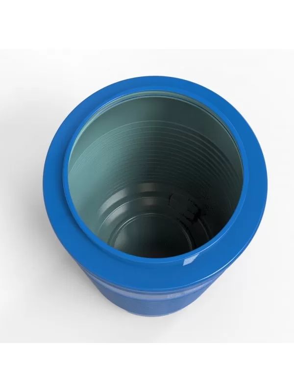 Blue plastic water filter housing with transparent lid for secure housing and easy inspection of filter elements. Durable and high-quality component for residential and commercial water filtration systems.