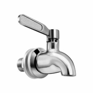 Shiny stainless steel water tap, modern plumbing fixture for household or commercial use, with threaded connection for easy installation. Suitable for sink or outdoor faucet setups.
